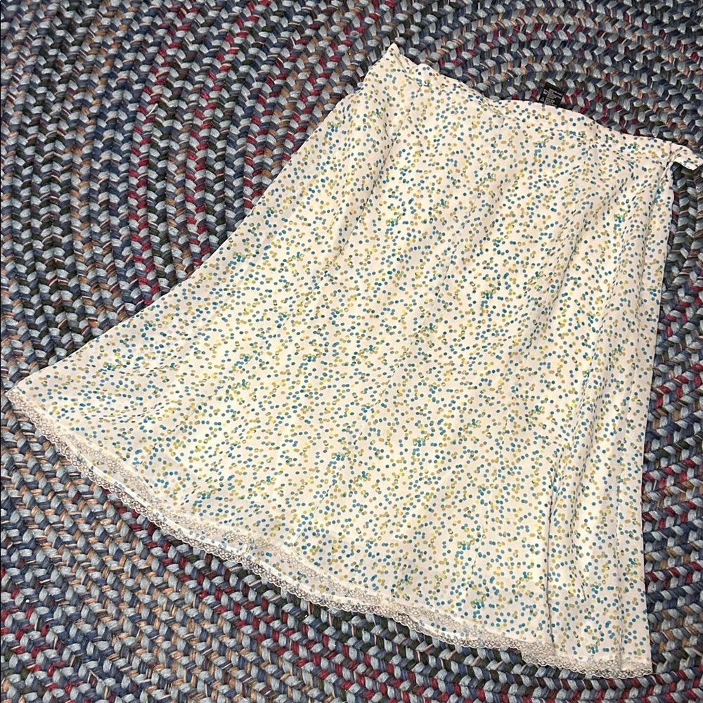 Pierre Cardin Cream A-Line Skirt with Blue and Green Floral Dots Confetti
